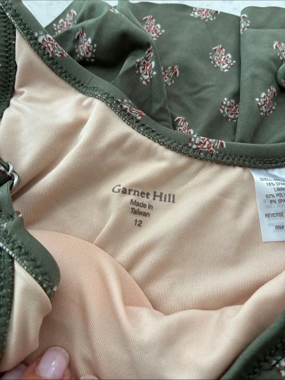 NWT sz12 Garnet Hill Green Floral Ruffle One-Piece Swimsuit